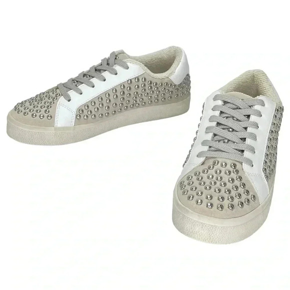 AQUA Womens Sneakers 8.5M Tess White Multi Leather Silver Studded - Picture 13 of 14